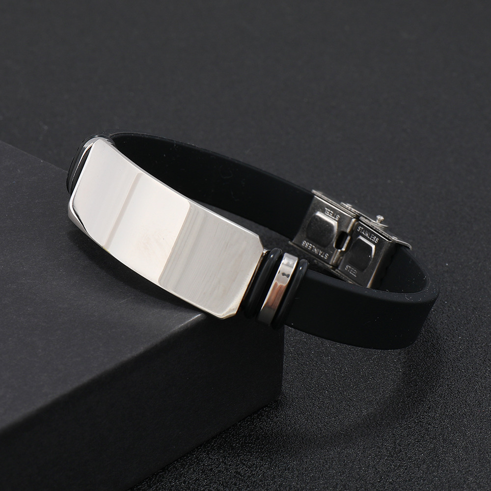 Engravable Steel Band Silicone Bracelet - Engravable Jewelry My Custom Designs Black
