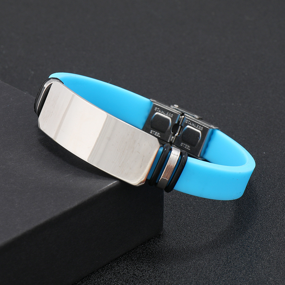 Engravable Steel Band Silicone Bracelet - Engravable Jewelry My Custom Designs Soft Blue