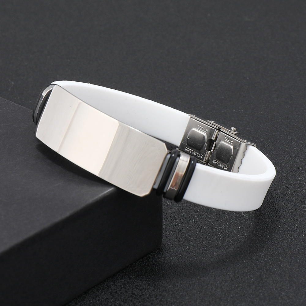 Engravable Steel Band Silicone Bracelet - Engravable Jewelry My Custom Designs White