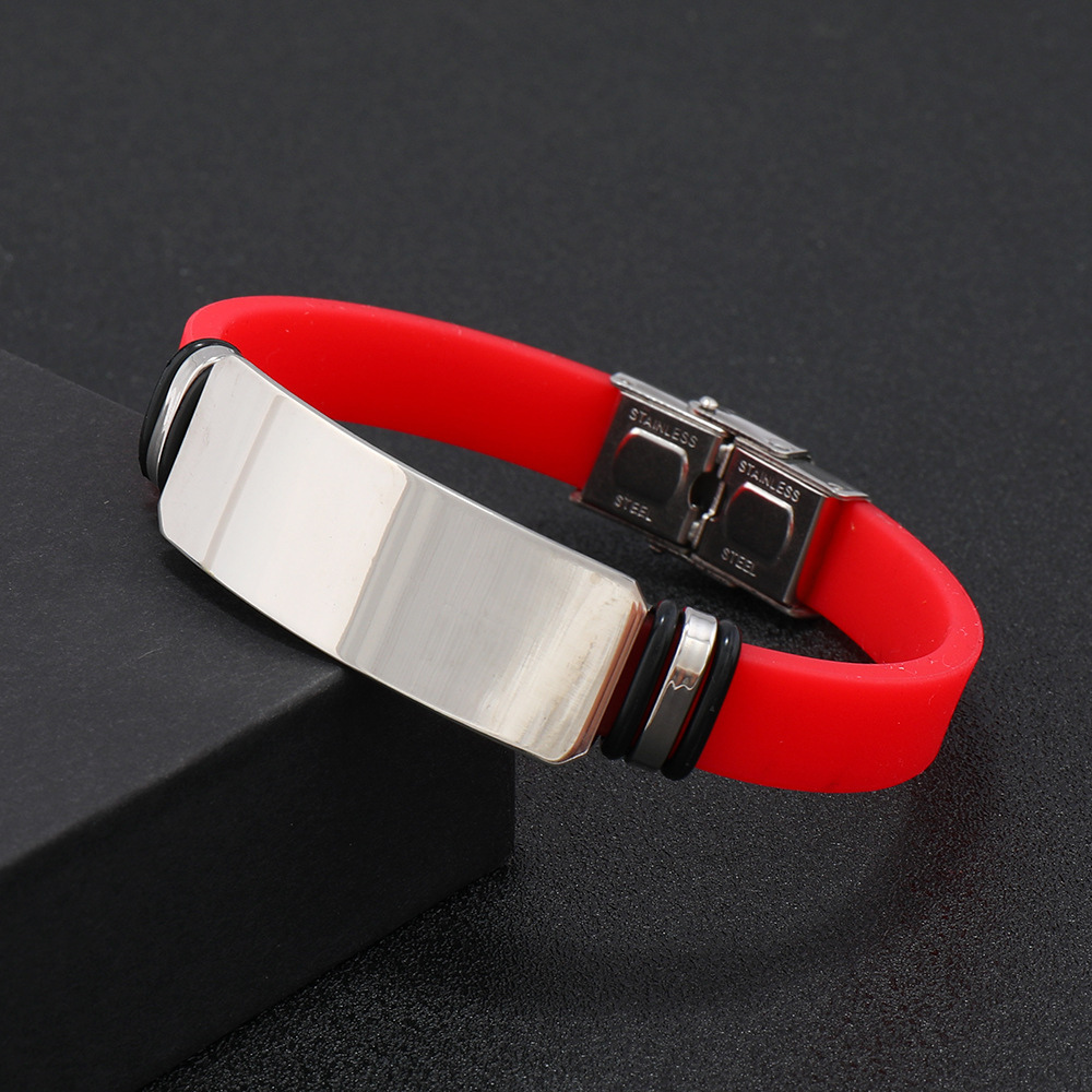 Engravable Steel Band Silicone Bracelet - Engravable Jewelry My Custom Designs Red