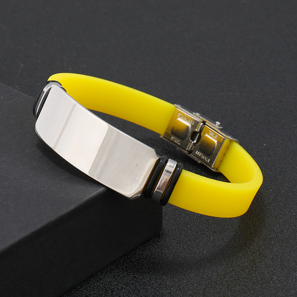 Engravable Steel Band Silicone Bracelet - Engravable Jewelry My Custom Designs Yellow