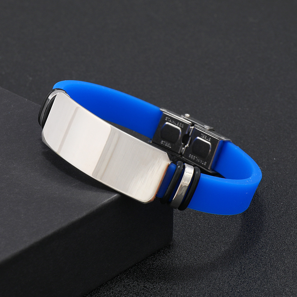 Engravable Steel Band Silicone Bracelet - Engravable Jewelry My Custom Designs Blue