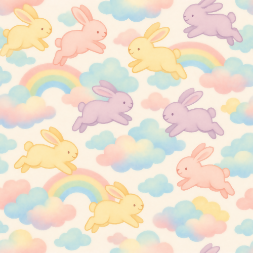 Holiday and Seasonal - Pastel Bunnies Hopping Through Rainbow Clouds - Pattern - Digital File Digital My Custom Designs PDF