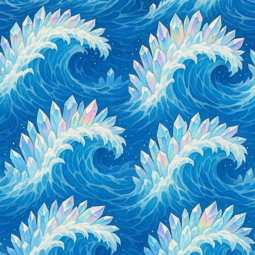 Water and Ocean - Crystal Wave Crests In Rainbow Whites And Blues - Pattern - Digital File