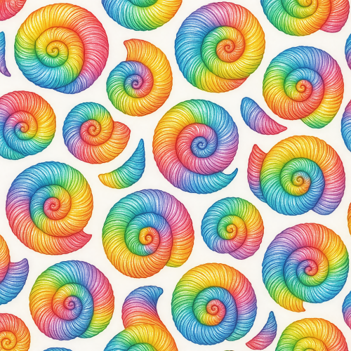 Water and Ocean - Stylized Seashell Spirals In Rainbow Gradients - Pattern - Digital File Digital My Custom Designs PDF