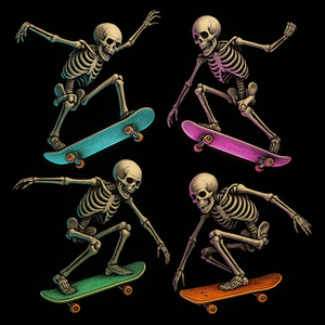 Sports and Active Lifestyle - Skateboarding Skeletons With Neon Decks - Pattern - Digital File
