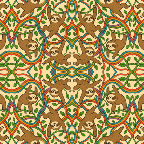 Animal and Wildlife - Cartoon Sloths Swinging Through Rainbow Vines - Pattern - Digital File Digital My Custom Designs PDF