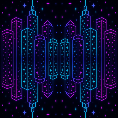 Industrial and Urban - Skyscraper Outlines With Starry Neon Windows - Pattern - Digital File Digital My Custom Designs PDF
