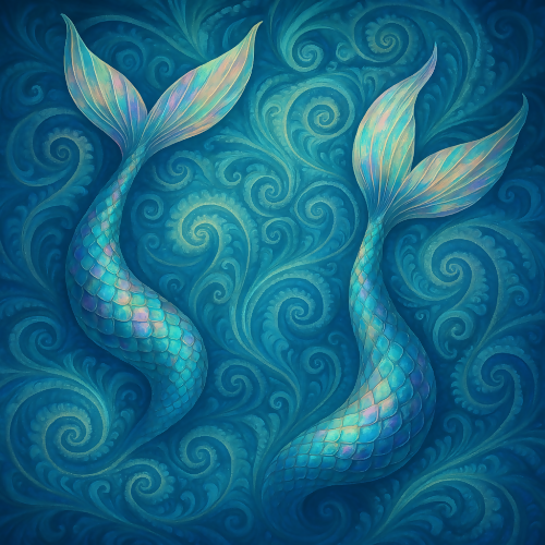 Fantasy and Myth - Iridescent Mermaid Tails In Ocean Fractals - Pattern - Digital File Digital My Custom Designs PDF