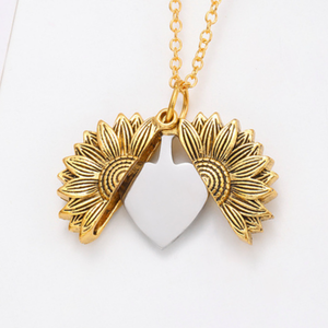 Engravable Heart Sunflower Gold Silver Pendant - Seller Supplies My Custom Designs Gold