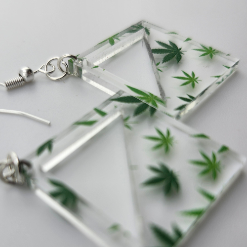 Hyper Triangle Marijuana Leaf Earrings