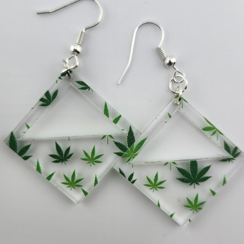 Hyper Triangle Marijuana Leaf Earrings