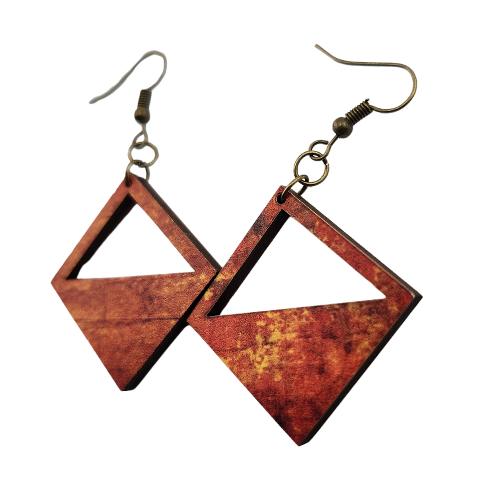 Hyper Triangle Sunburnt Wood Earrings