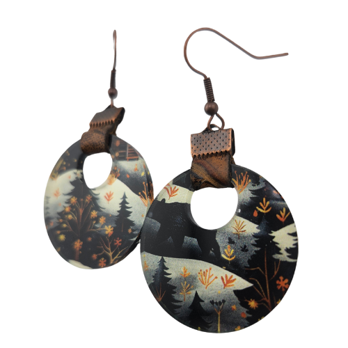 Coin Strap Leather Winter Woods Earrings