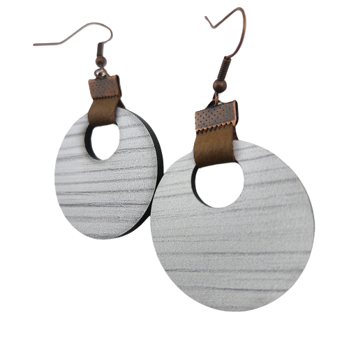 Customizable Coin Strap Leather White Wood w/ Black Core Earrings