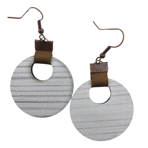 Customizable Coin Strap Leather White Wood w/ Black Core Earrings