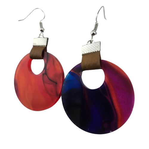 Coin Strap Leather Color Splash Earrings