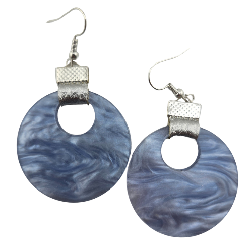 Coin Strap Leather Cloudy Blue Earrings