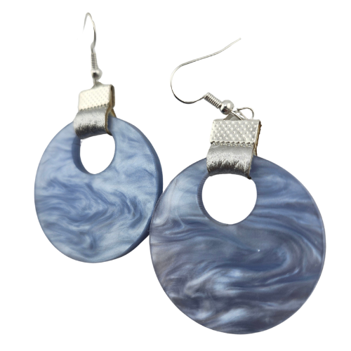 Coin Strap Leather Cloudy Blue Earrings