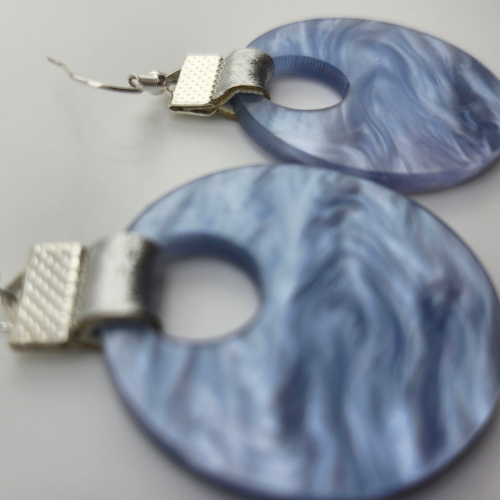 Coin Strap Leather Cloudy Blue Earrings