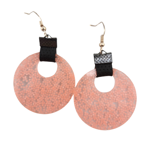 Coin Strap Leather Pink Spotted Earrings