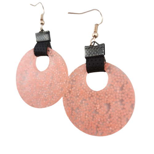 Coin Strap Leather Pink Spotted Earrings