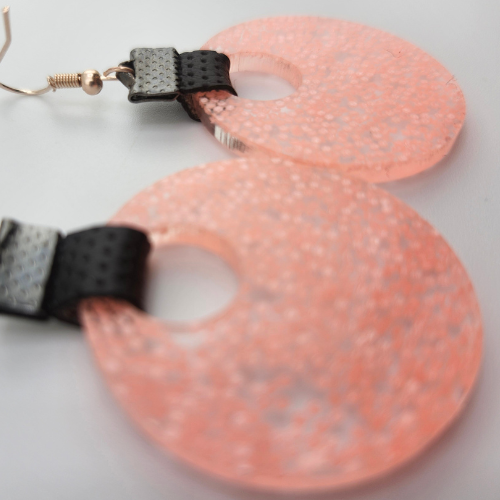 Coin Strap Leather Pink Spotted Earrings