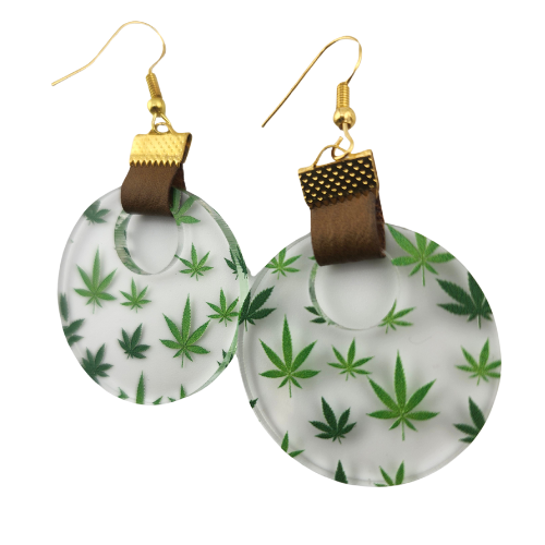 Coin Strap Leather Marijuana Leaf Earrings