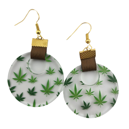 Coin Strap Leather Marijuana Leaf Earrings