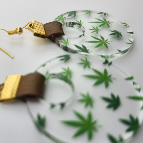 Coin Strap Leather Marijuana Leaf Earrings