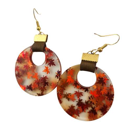 Coin Strap Leather Fall Leaves Earrings