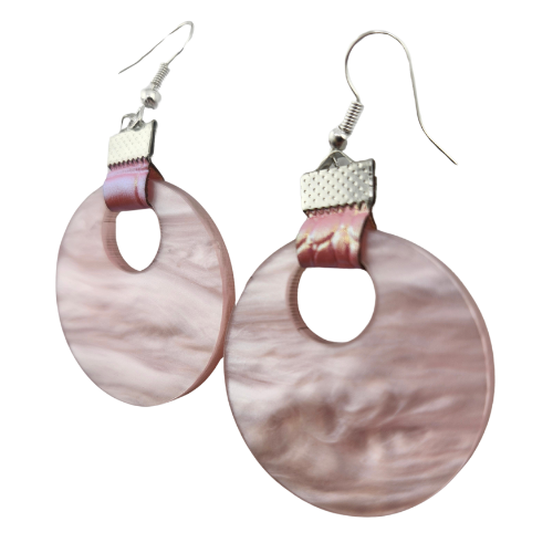 Coin Strap Leather Cloudy Pink Earrings