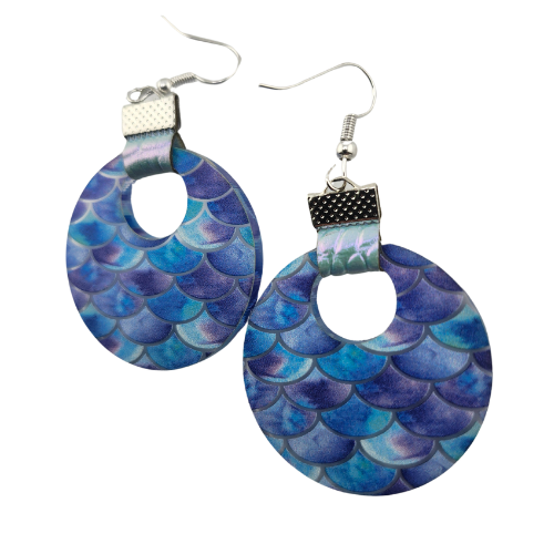 Coin Strap Leather Mermaid Scale Earrings