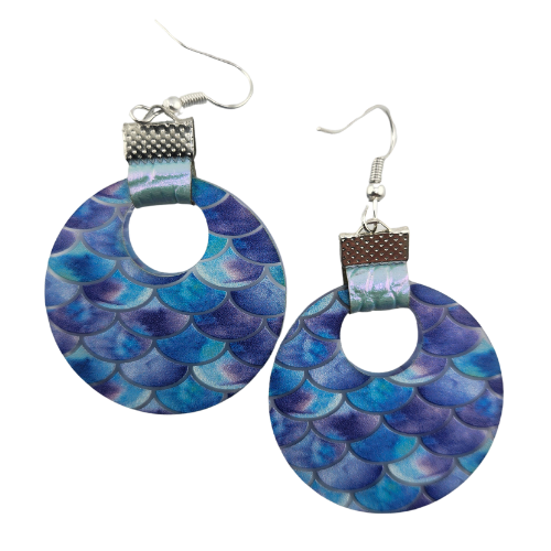 Coin Strap Leather Mermaid Scale Earrings