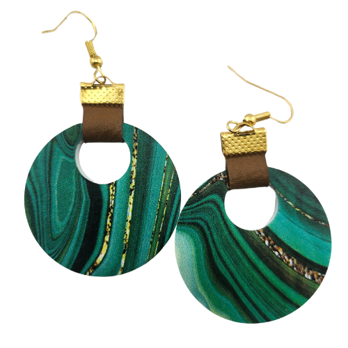 Customizable Coin Strap Leather Green Gold Drip Earrings