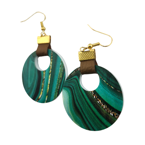 Customizable Coin Strap Leather Green Gold Drip Earrings