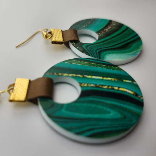 Customizable Coin Strap Leather Green Gold Drip Earrings