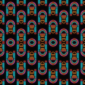 Vintage and Retro - Neon Jukebox Silhouettes With Glowing Stripes - Pattern - Digital File