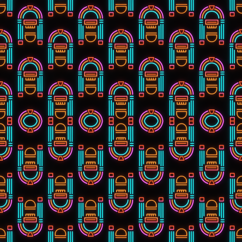 Vintage and Retro - Neon Jukebox Silhouettes With Glowing Stripes - Pattern - Digital File Digital My Custom Designs PDF