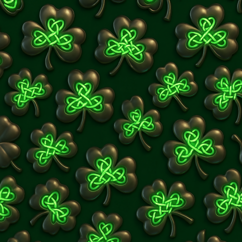 Holiday and Seasonal - Metallic Shamrocks With Glowing Celtic Knots For St. Patrick’s Day - Pattern - Digital File Digital My Custom Designs PDF
