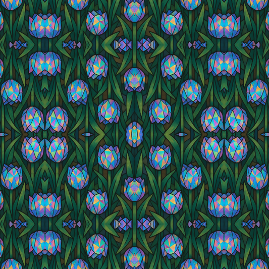 Floral Geometric Fusion - Cubist Tulips with Holographic Polygon Petals Pattern - Digital File Digital My Custom Designs PDF
