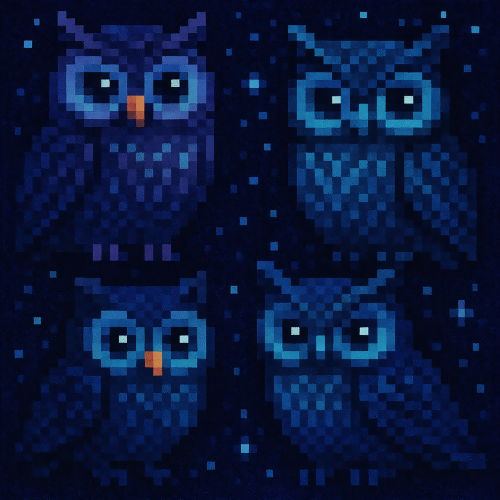 Animal and Wildlife - Pixel Style Pixelated Owls In Night Sky Hues - Pattern - Digital File Digital My Custom Designs PDF