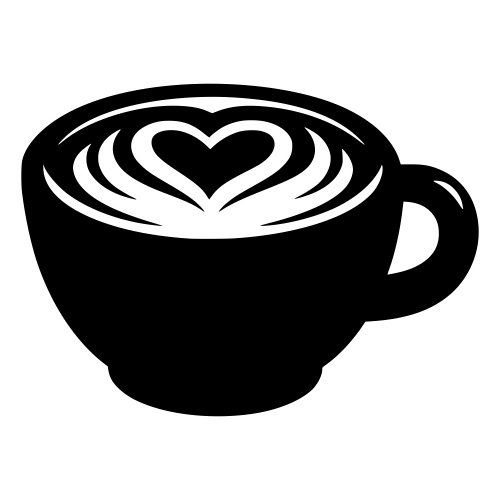 Heart-Shaped Latte Silhouette Illustration - Digital File - XCS Friendly