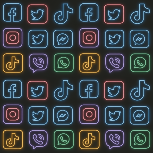 Technology and Digital - Infinite Scrolling Social Media Icons In Neon Frames - Pattern - Digital File