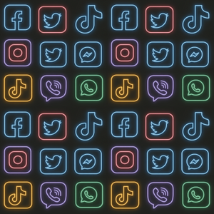 Technology and Digital - Infinite Scrolling Social Media Icons In Neon Frames - Pattern - Digital File