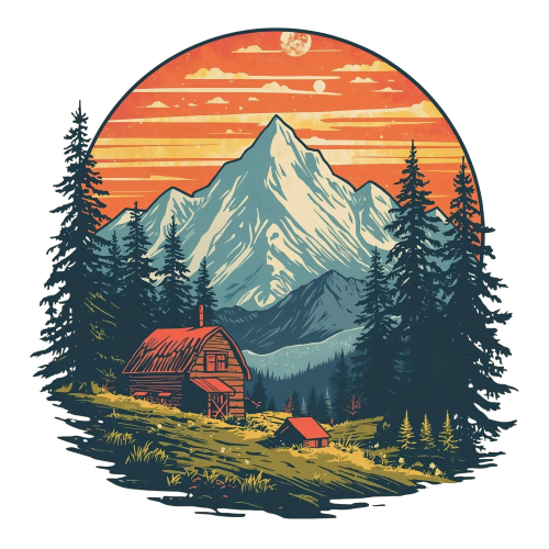 Nature & Outdoors - Vintage Mountain Forest - T Shirt Design - Digital File Digital My Custom Designs 300 DPI PNG