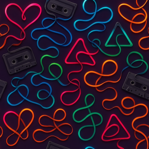 Vintage and Retro - Cassette Ribbon Loops Forming Neon Shapes - Pattern - Digital File Digital My Custom Designs PDF