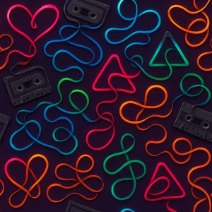 Vintage and Retro - Cassette Ribbon Loops Forming Neon Shapes - Pattern - Digital File