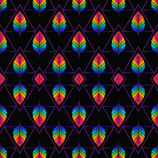 Floral Geometric Fusion - Rainbow Leaves Inside Neon Triangle Nests Pattern - Digital File Digital My Custom Designs PDF