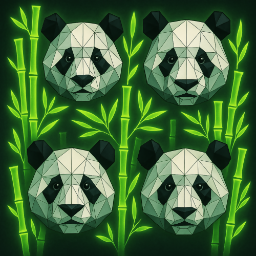 Animal and Wildlife - Geometric Panda Faces With Glowing Bamboo - Pattern - Digital File Digital My Custom Designs PDF